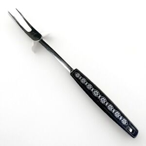 Vintage EKCO Stainless Steel Meat Carving Fork Black Floral Handle MCM‎ 12"